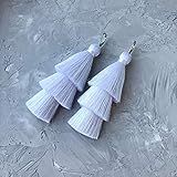Pure white earrings, Bridal tassel earrings, Wedding fringe earrings, Three tiered tassel earrings,  | Amazon (US)