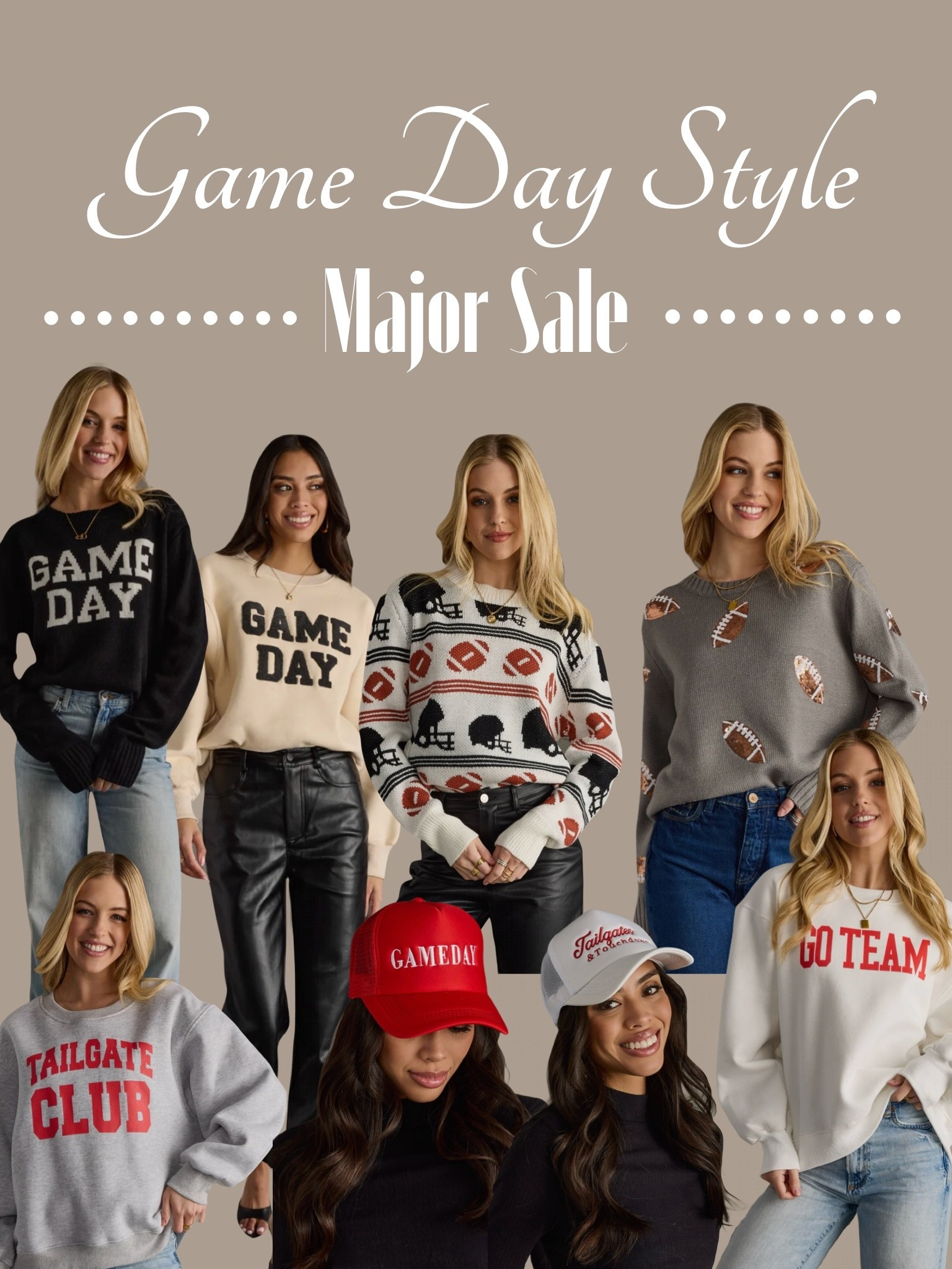 Major warehouse sale + game day style = instant win. These cozy-cute staples are the ultimate lineup for football season and beyond. Think soft knits, neutral tones, and just the right amount of sporty flair to keep things effortless but elevated. Perfect for tailgates, couch kickoff, or running errands while still repping your team. 

From classic GAME DAY pullovers to playful football sweaters and chic crewnecks you’ll wear on repeat — these are the kinds of pieces that sell out fast (especially on sale). Easy to style with denim, faux leather, sneakers, or boots for that relaxed, modern game-day vibe we all love. Snag them while they’re majorly marked down. 

game day outfit • football sweaters for women • game day sweatshirt • tailgate outfit women • neutral game day style • football season outfit • women’s sportswear fashion • casual fall outfits • oversized game day sweatshirt • football game outfit ideas • cozy fall sweaters • athleisure game day looks • trendy game day outfits • warehouse sale clothing 

#GameDayStyle #LTKSale #WarehouseSaleFinds #FootballFashion #GameDayOutfit #TailgateStyle #NeutralStyle #CasualChic #FallFashionFinds #LTKUnder100 #AthleisureStyle #CozyStyle #WeekendWear #FootballSeasonStyle #StyleOnSale

#LTKootd #LTKSaleAlert #LTKU