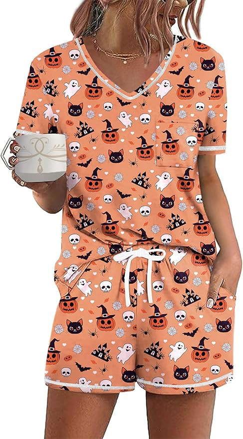 Ekouaer Women's Pajamas Sets Short Sleeve Lounge Sets Sleepwear Casual Two Piece Pjs With Pockets | Amazon (US)