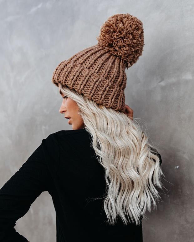 NEW!! Pom Beanie in Mocha | Glitzy Bella