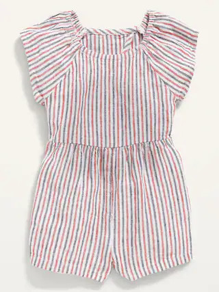 Flutter-Sleeve Striped Linen-Blend Romper for Baby | Old Navy (US)