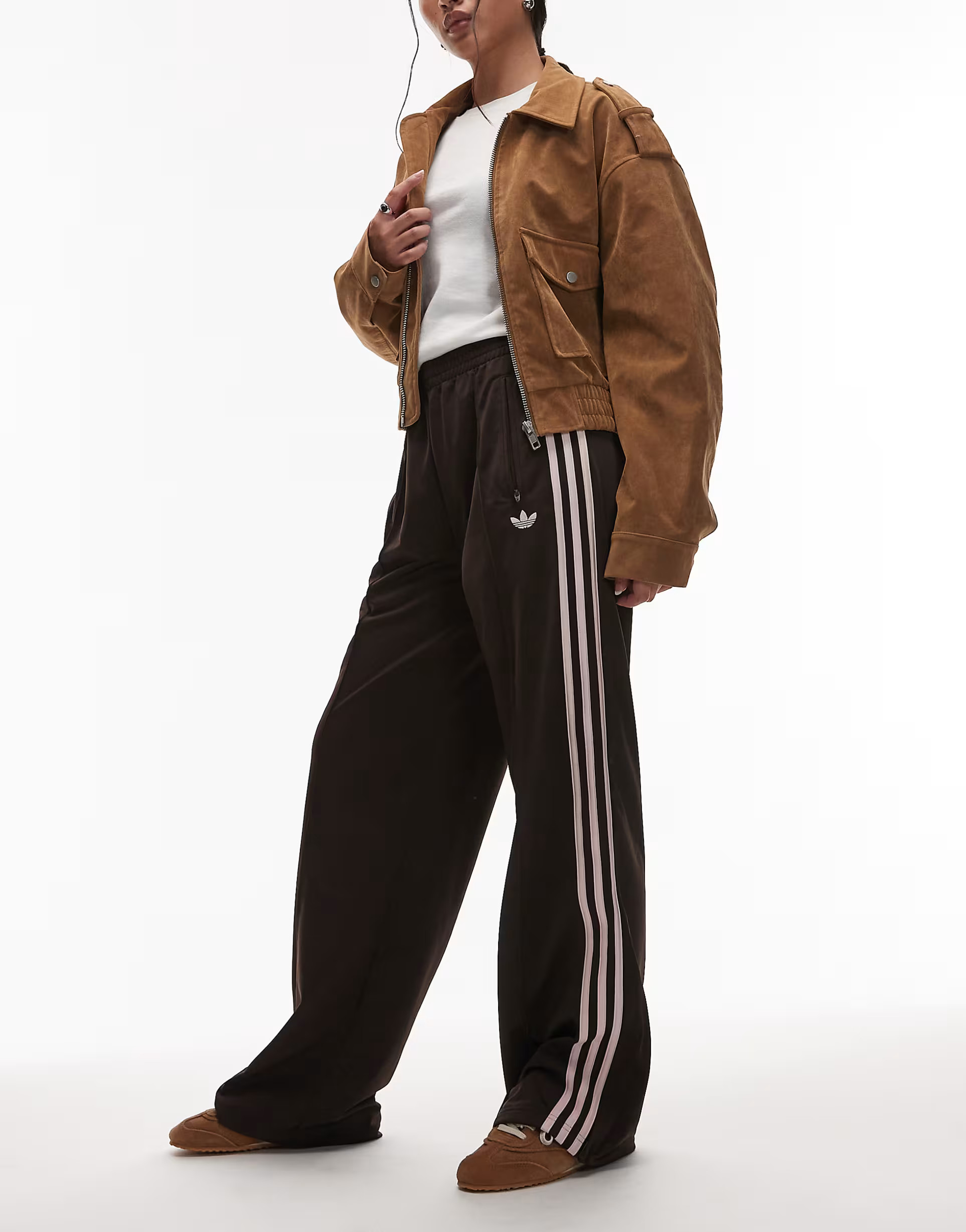 adidas Originals Firebird loose track pants in brown and pink | ASOS (Global)