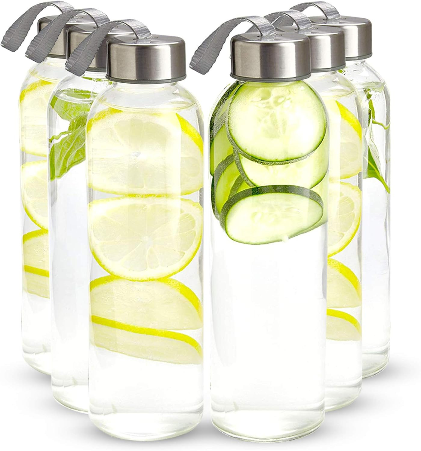 16 oz. Glass Water Bottle, - 1 Bottle - Reusable Water Bottles with Airtight, Stainless Steel Lid... | Amazon (US)