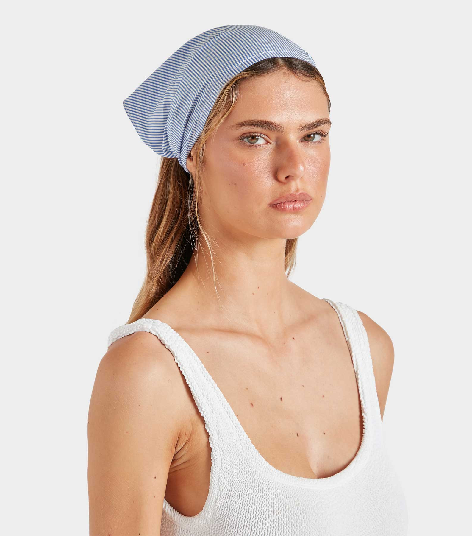 Sofia Cotton Headscarf - Blue Stripe | HUNZA G