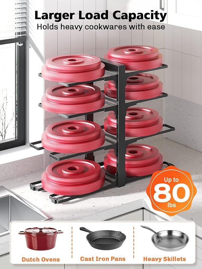 MUDEELA 8-Tier Heavy Duty Adjustable Pan Organizer Rack for Kitchen Cabinet Storage and Organizat... | Amazon (US)