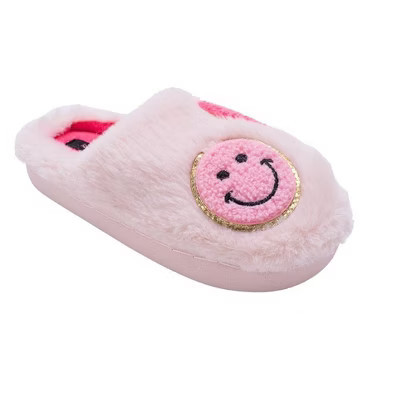 Kensie Girls' Slippers – Faux Fur House Slippers with Cute Patches, Soft Plush Indoor Shoes for Little Kid/Big Kid, Blush, 13 | Target