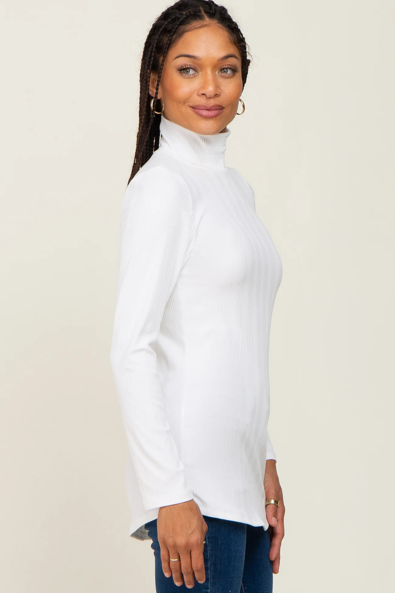 Ivory Long Sleeve Ribbed Turtleneck Top | PinkBlush Maternity