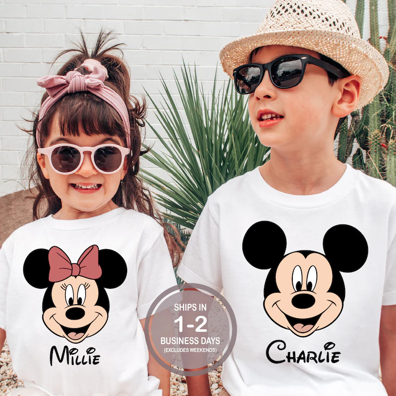 Disney World Mickey Minnie Personalized Kids Disney Shirt, Minnie Bow Name Shirt, Mickey Name Shi... | Etsy (US)