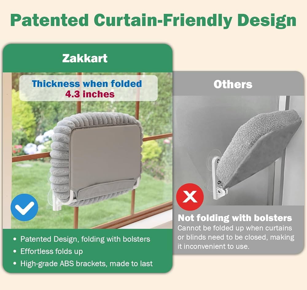 Zakkart SnugCloud Foldable Cat Window Perch - Cordless, Ultra Soft Machine Washable Bed with 4-Si... | Amazon (US)