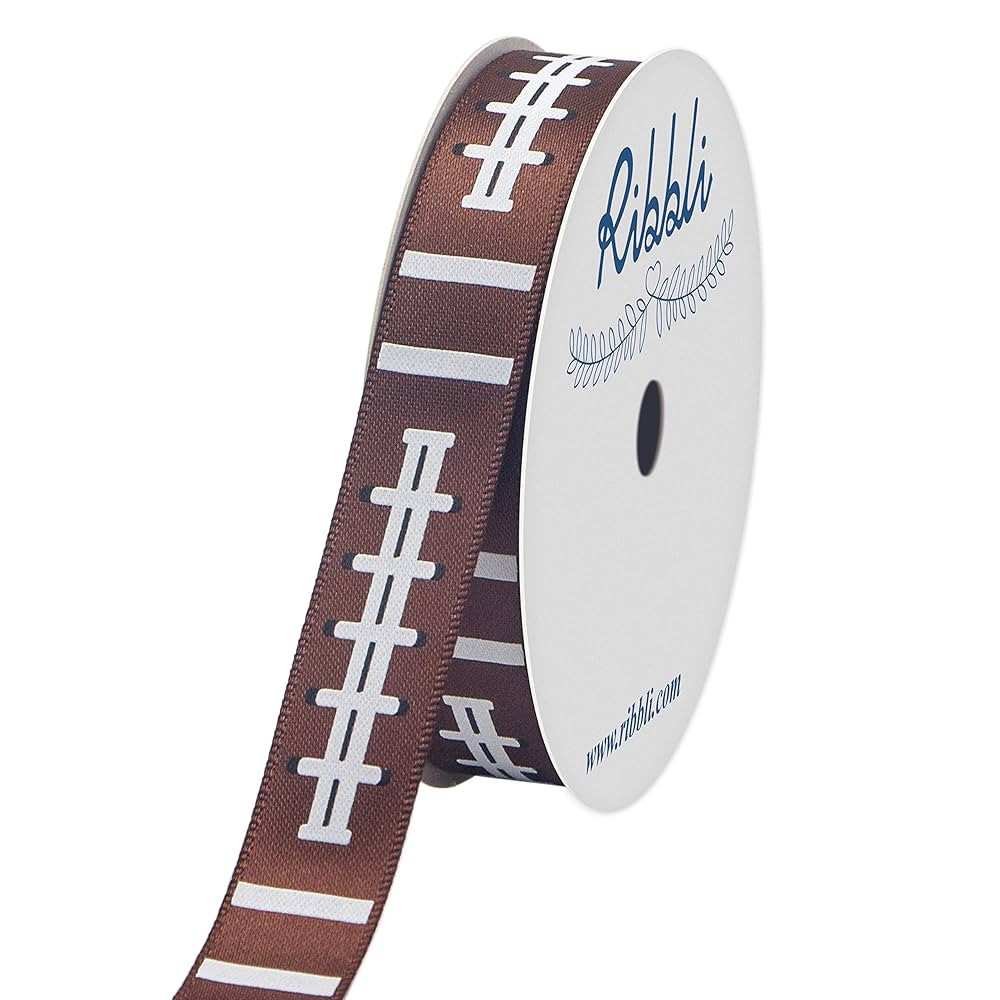 Ribbli Satin Football Pattern Craft Ribbon,5/8-Inch x 10-Yard,Brown/Black/White,Use for Hair Bows... | Amazon (US)