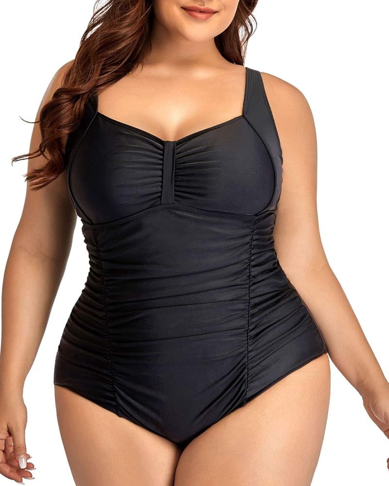 Daci Women Vintage Plus Size One Piece Swimsuits Ruched Tummy Control Bathing Suits Retro Swimwea... | Amazon (US)