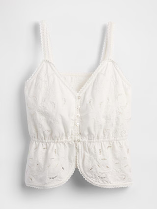 Linen-Blend Eyelet Peplum Top | Gap (US)