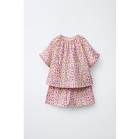 Zara - Printed Textured T-Shirt And Bermuda Set - Light Mauve - 6 Years (45,2 Inches) - Kids | Zara US