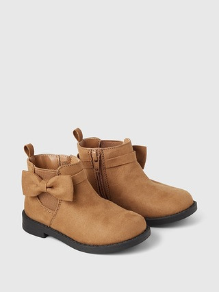 babyGap Vegan Suede Bow Ankle Boots | Gap (CA)