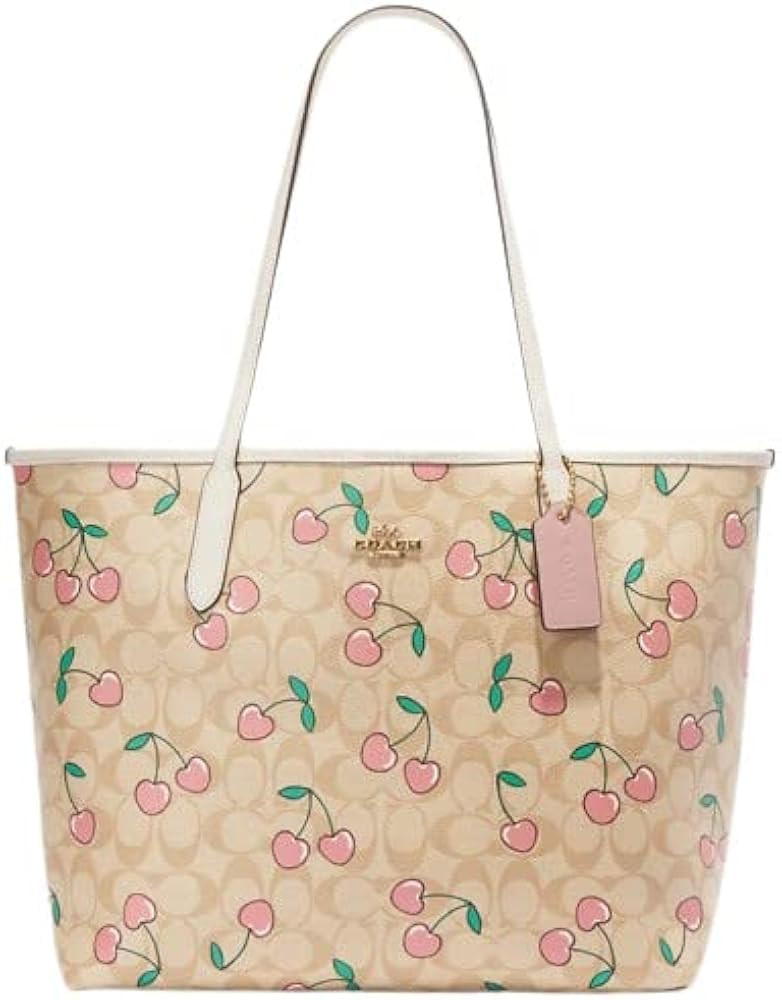 COACH Signature Canvas City Tote in Cherry/Light Khaki Multi | Amazon (US)