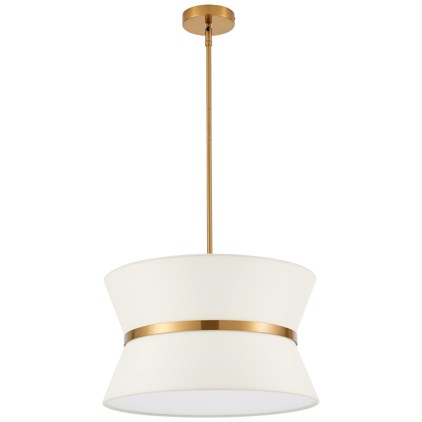 Modern Chandelier with Off-White Fabric Shade and Brass Finished Adjustable Pendant Light for Kit... | Amazon (US)