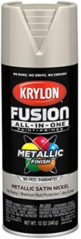 Krylon Fusion All-In-One Metallic Satin Nickel Paint + Primer Spray Paint 12 oz. - Case of: 6 | Amazon (US)