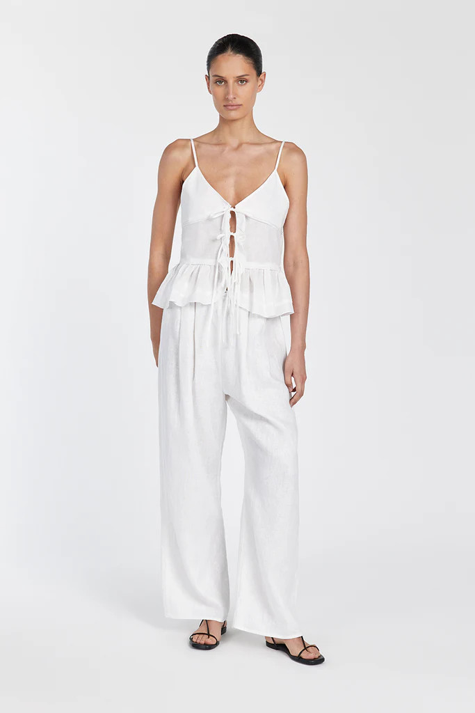 MIMI WHITE LINEN TIE FRONT TOP | DISSH