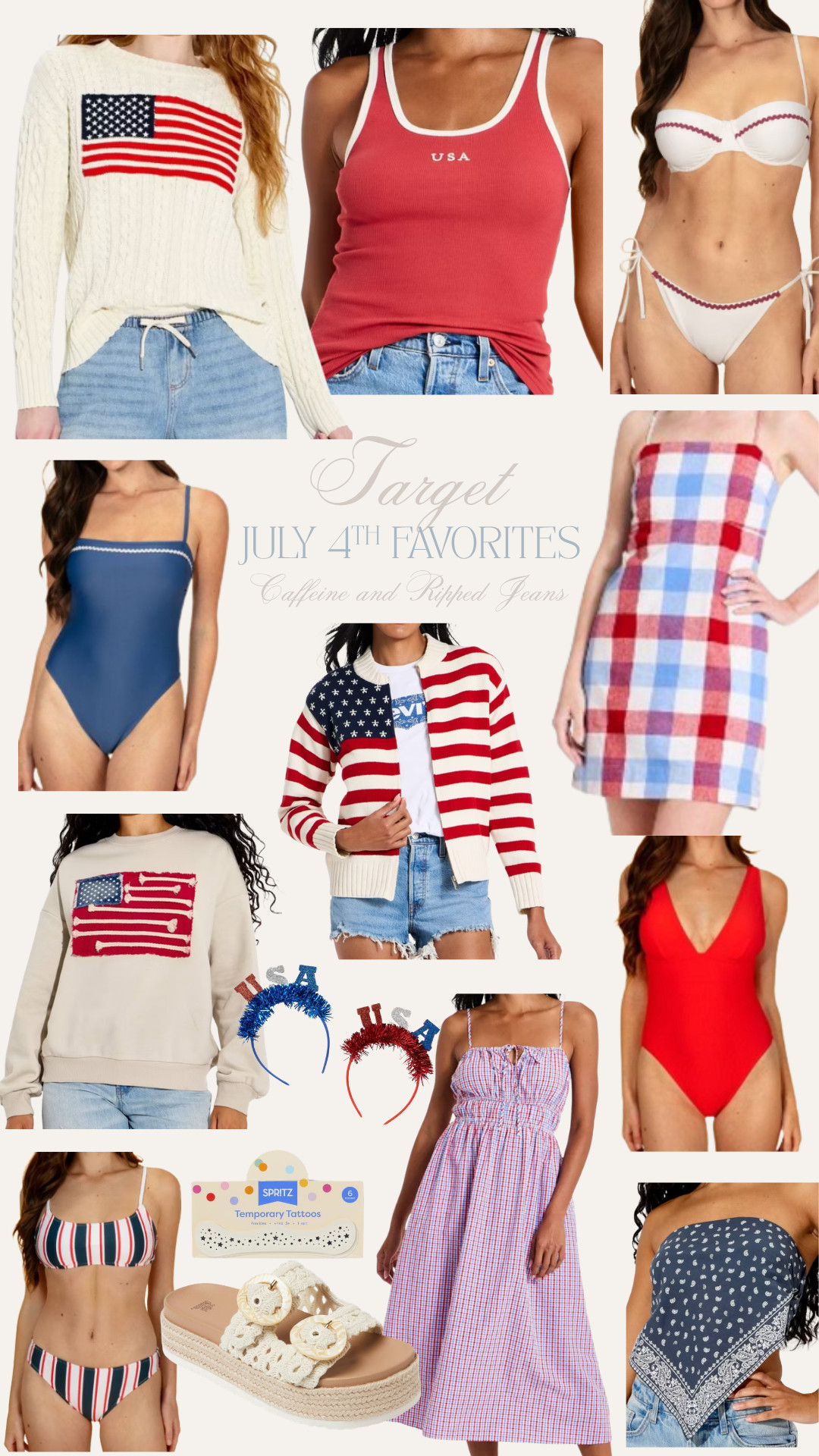 // fourth of july favorites from target // red white and blue finds from target // 4th of july swim // flag sweater // dress for the 4th // american flag zip up //  

 #LTKgrwm #LTKootd #LTKSeasonal