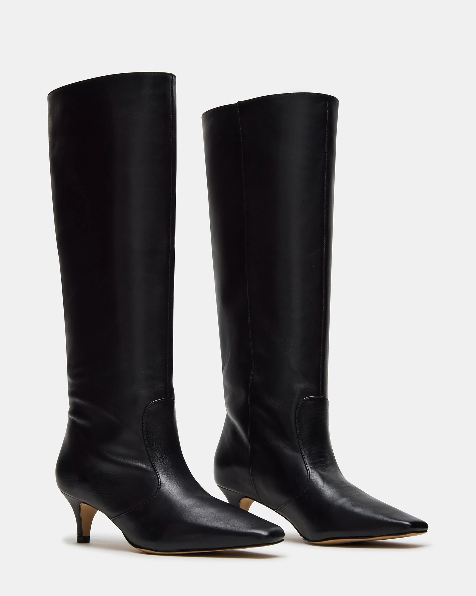 LANDER Black Leather Knee-High Kitten Heel Women's Boot | Steve Madden (US)