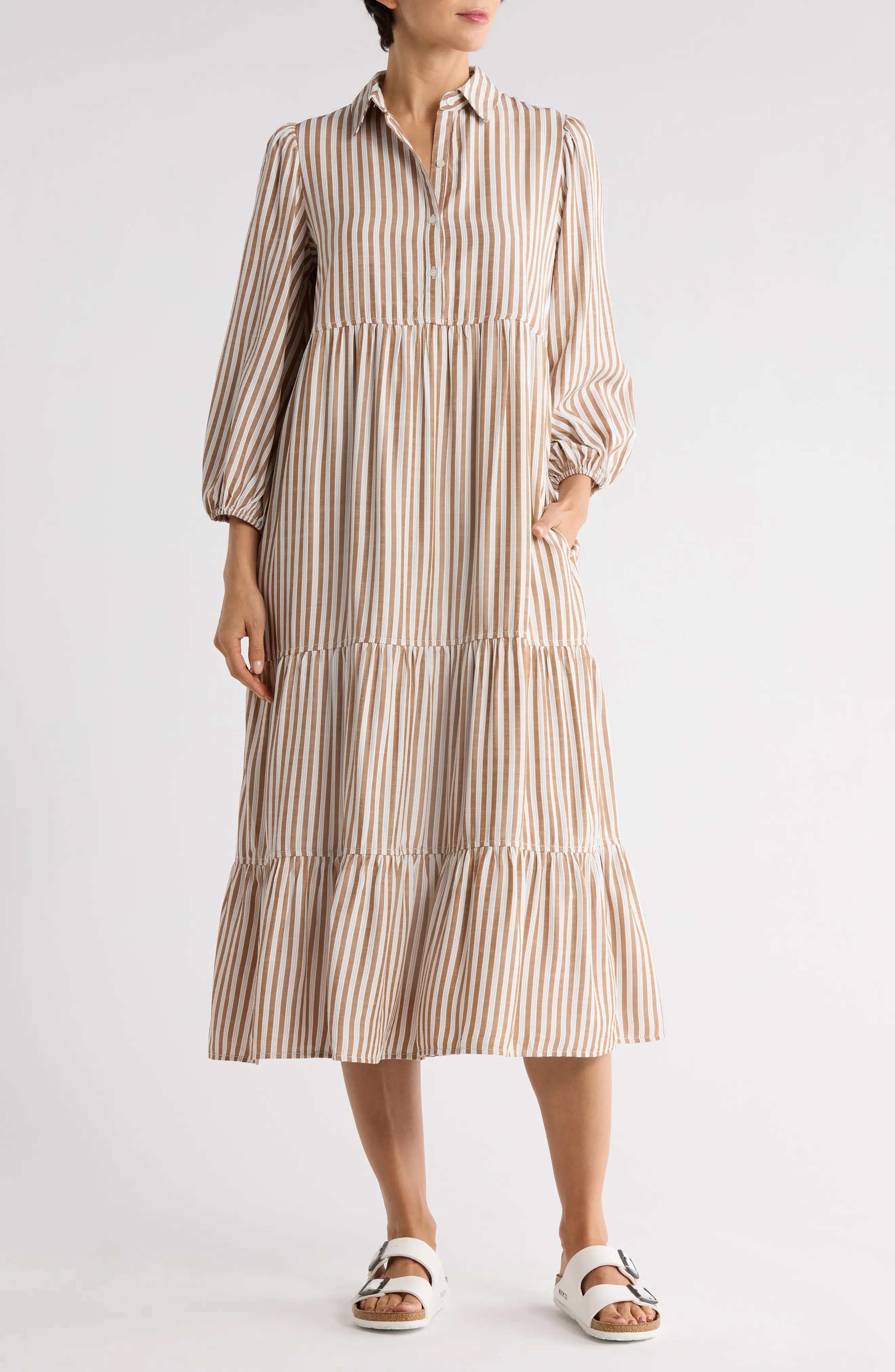Stripe Tiered Maxi Shirtdress (Women) | Nordstromrack | Nordstrom Rack