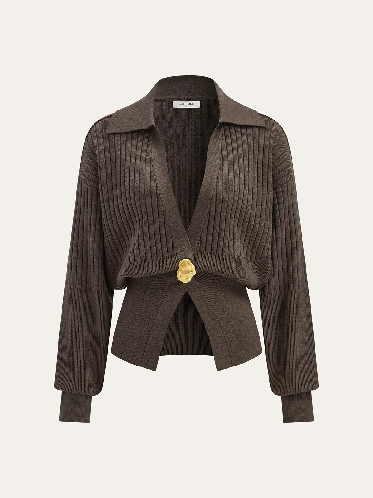 Ribbed Collared Metal Button Cardigan | Commense