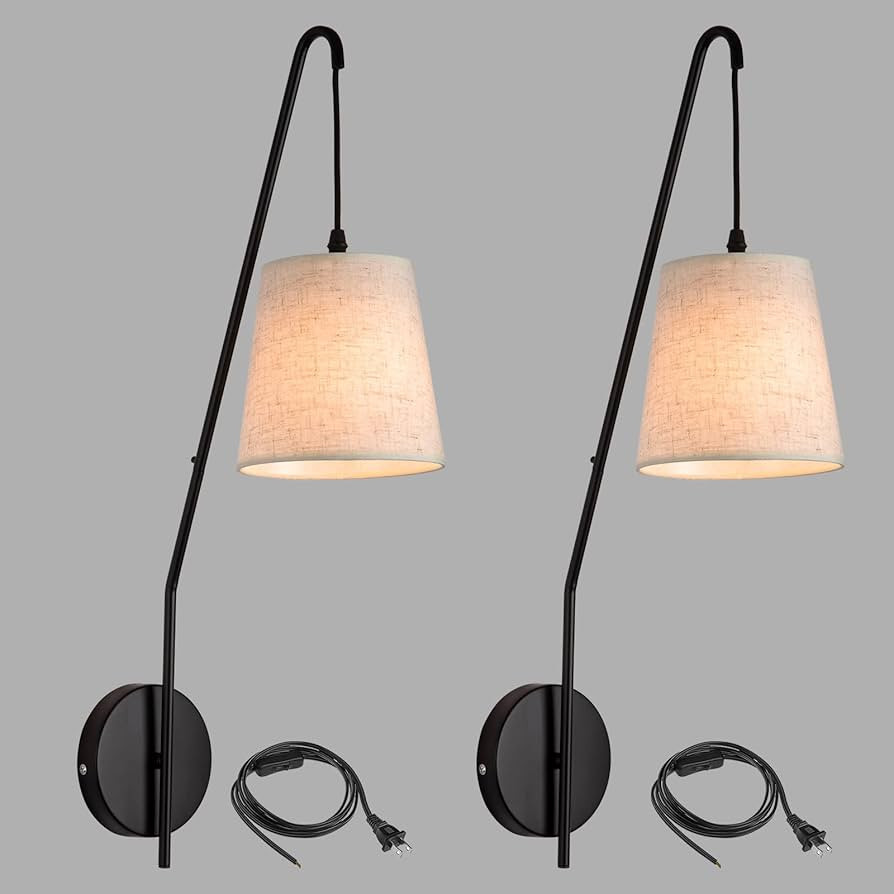 Plug in Wall Sconces Set of Two, Wall Lamps for Bedrooms Set of 2, Black Farmhouse Wall Mounted L... | Amazon (US)
