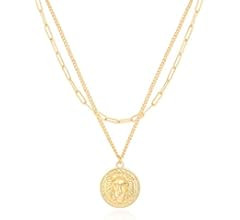 18K Gold Moon Star Lion Evil Eye Pendant Necklace Medallion Paperclip Chian Choker Layering Jewer... | Amazon (US)