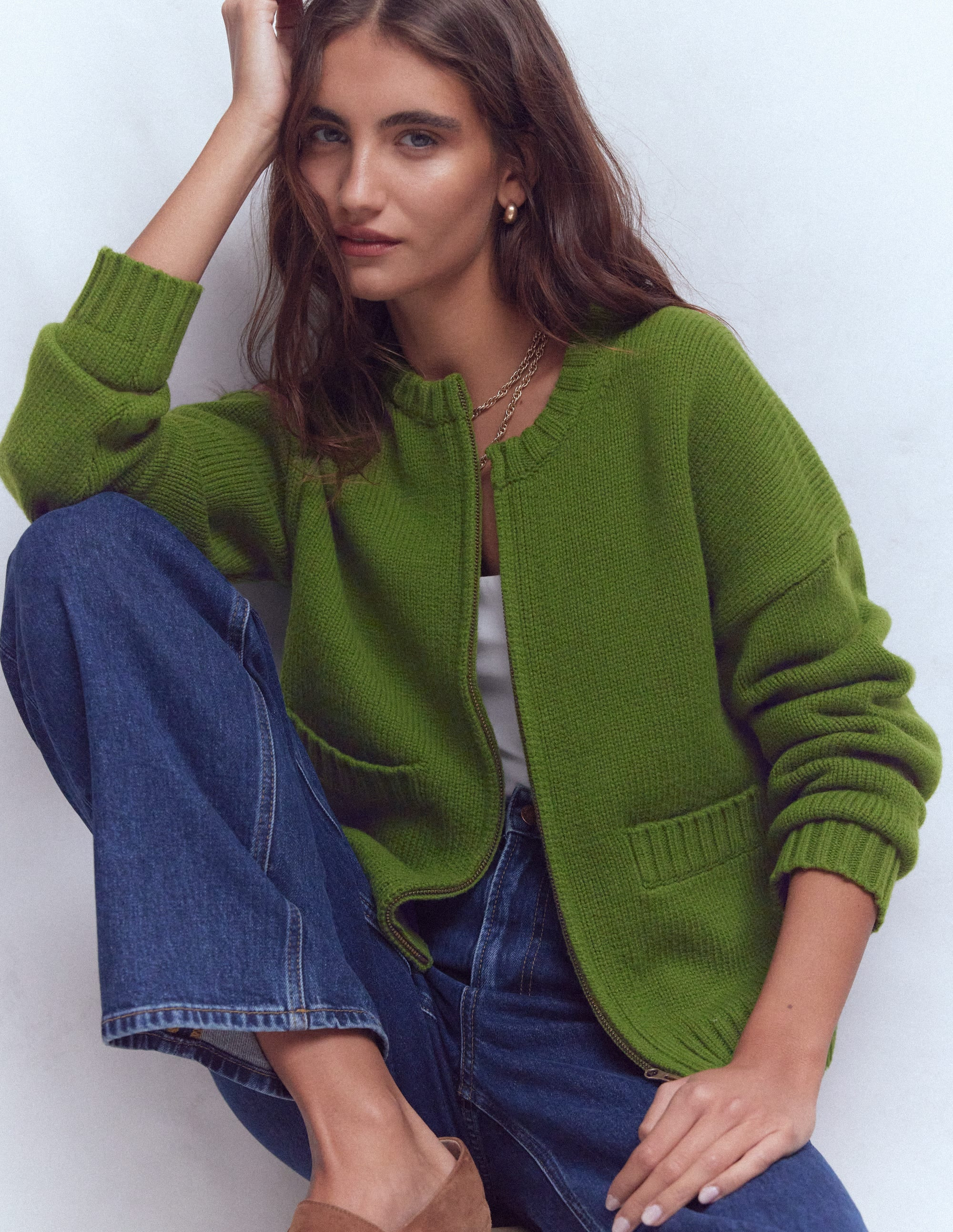 Boden Women's Maya Zip-up Jacket in Green | Size 16 | Boden UK