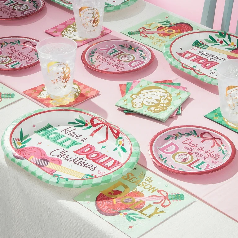 Dolly Parton Christmas Deck the Halls 7-Inch Disposable Paper Plates, Pink, 8 Count | Walmart (US)
