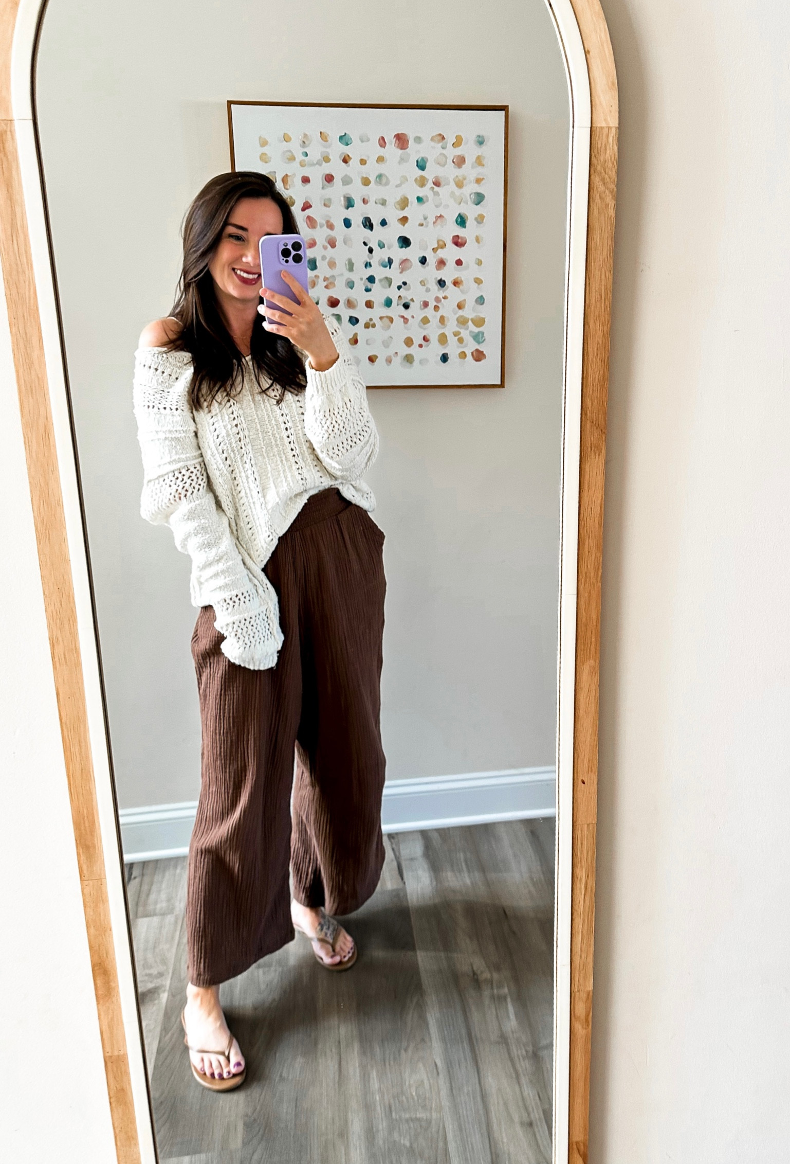 Gauze linen pants
Tkees sandals
Crochet sweater 

#LTKSeasonal #LTKunder50 #LTKshoecrush