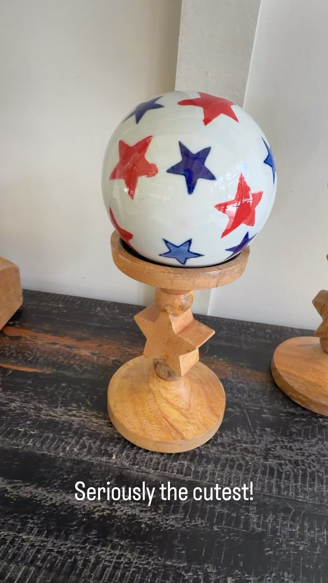 I have been working on our pool house and these were the perfect addition! I love these candlesticks and the patriotic orbs. So budget friendly! AND, because of the stars on the candlesticks, these will definitely show up in my Christmas decor as well.
