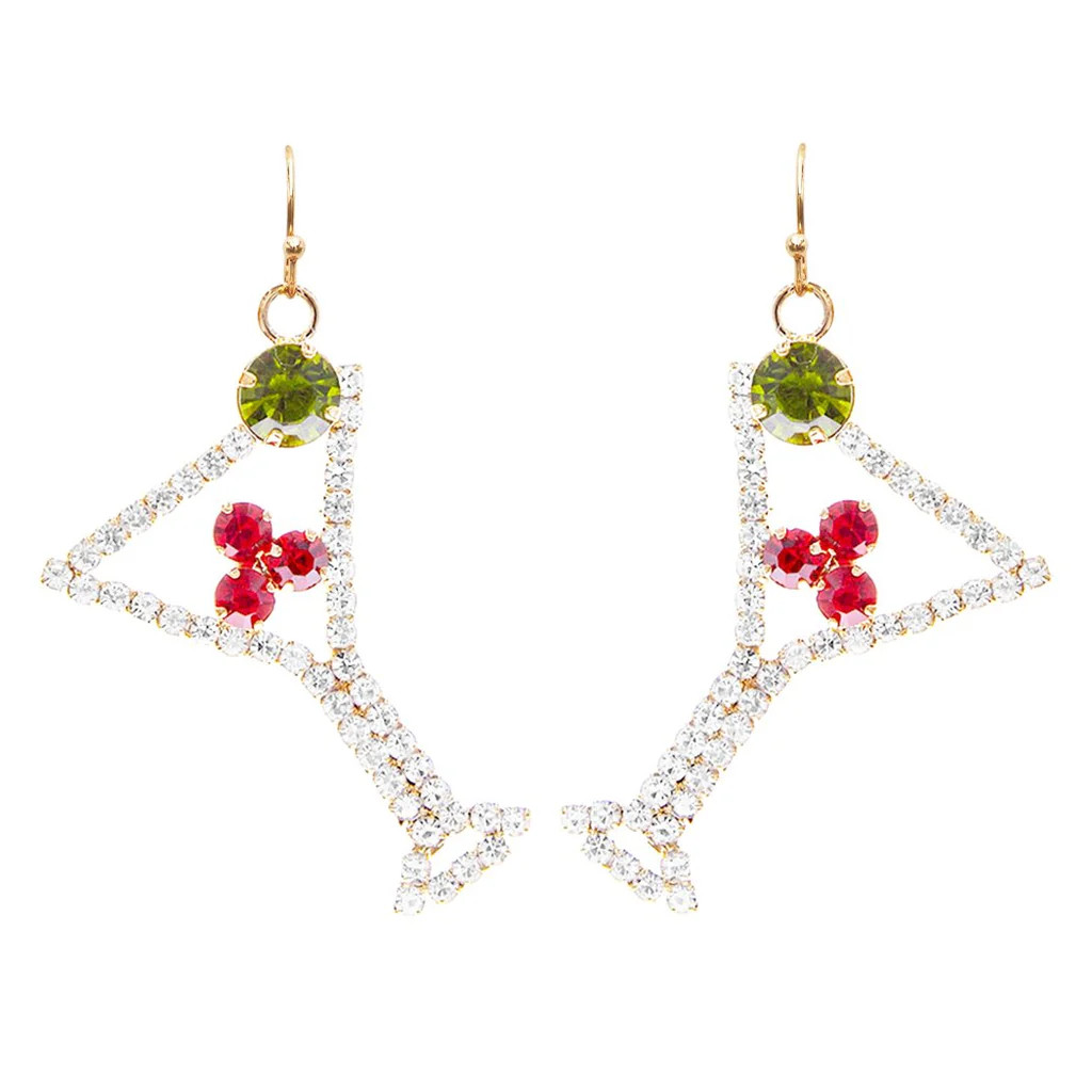 Women&#39;s Sparkly Martini Cocktail Crystal Rhinestones Earrings Holiday Celebration Gift | Rosemarie Collections