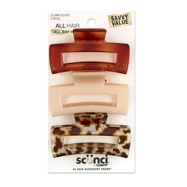 Scunci Open Cut Rectangular Claw Clips, Assorted Neutrals, 3 Ct | Walmart (US)