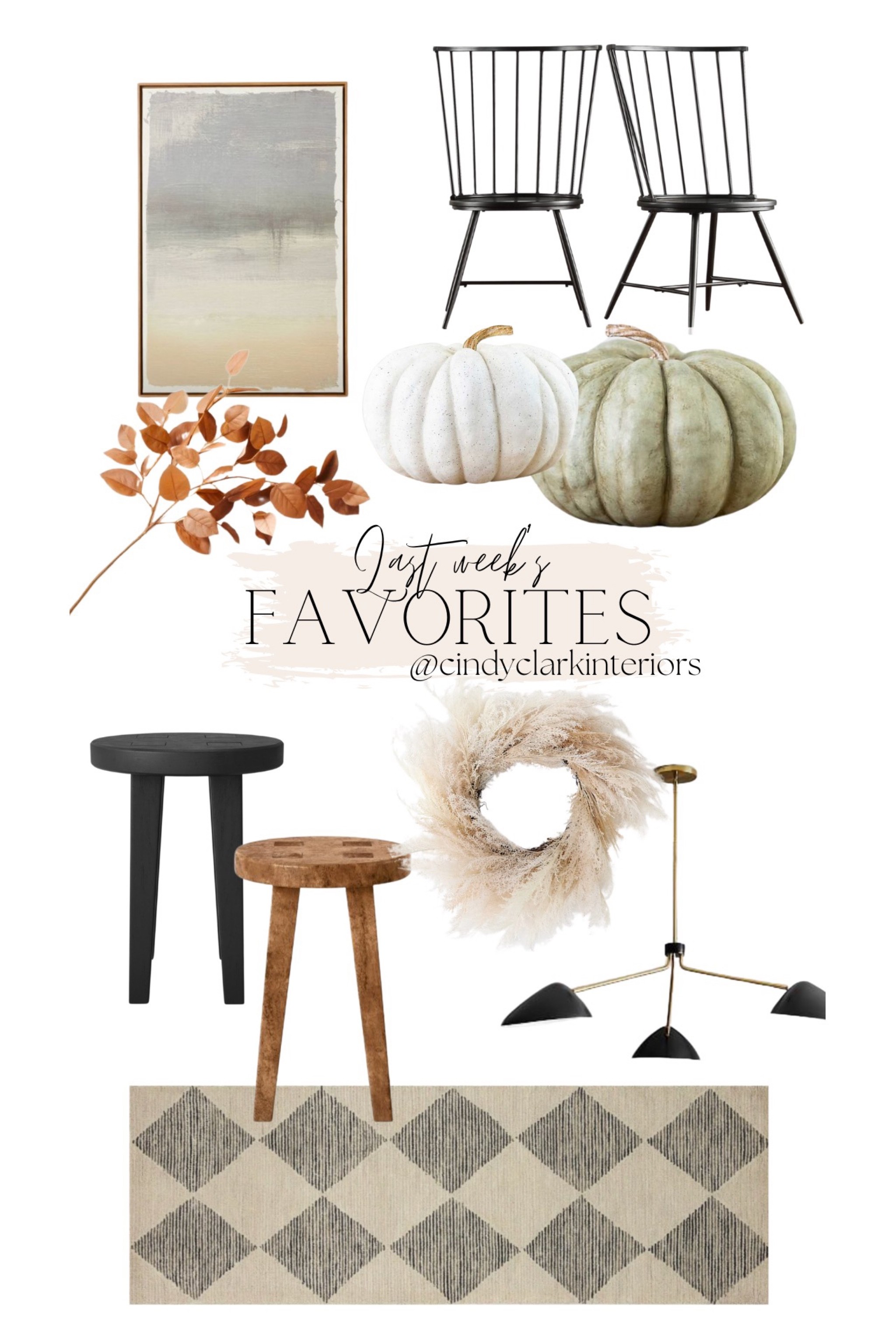 Linking all of last week’s favorites! 

Target, wreath, stool, faux pumpkins, dining chairs, art, fall stems, chandelier, rug runner, West Elm, Wayfair

#LTKhome