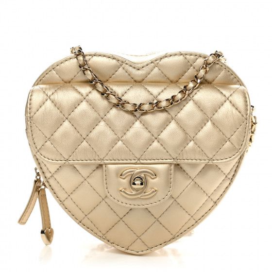 Metallic Lambskin Quilted CC In Love Heart Bag Gold | FASHIONPHILE (US)