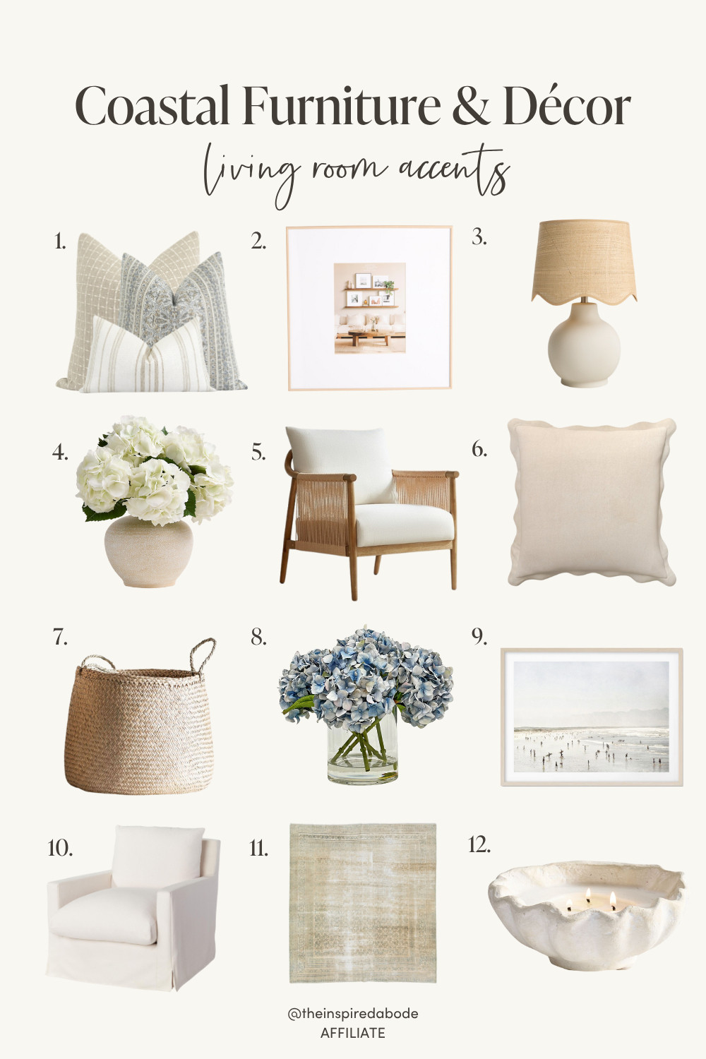 Coastal, cozy, and curated ✨ Here are 12 of our go-to living room accents that instantly bring that Nancy Meyers warmth and charm to any neutral space. From woven textures and soft blues to sculptural candles and classic chairs, every piece ties into that elevated coastal look I can’t get enough of 🤍

📌 Save this post if you're styling your space for summer or just love a relaxed, beachy vibe year-round!
🏡 Tap each item to shop & build your own coastal-inspired living room 🌊 

 #LTKSummerEdit #LTKSeasonal #LTKHome