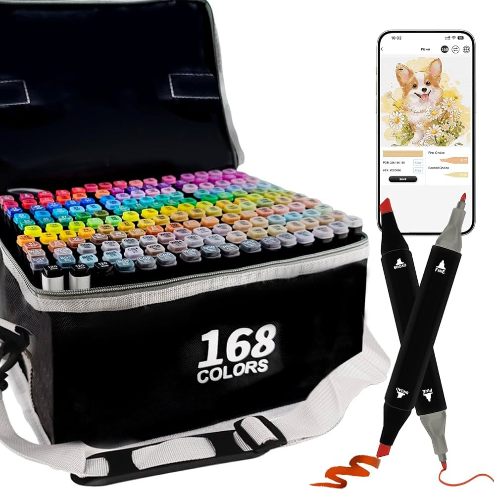 Alcohol Markers with APP, 168+2 Colors Dual Tip Art Marker for Adults Coloring Books, Alcohol Bas... | Amazon (US)