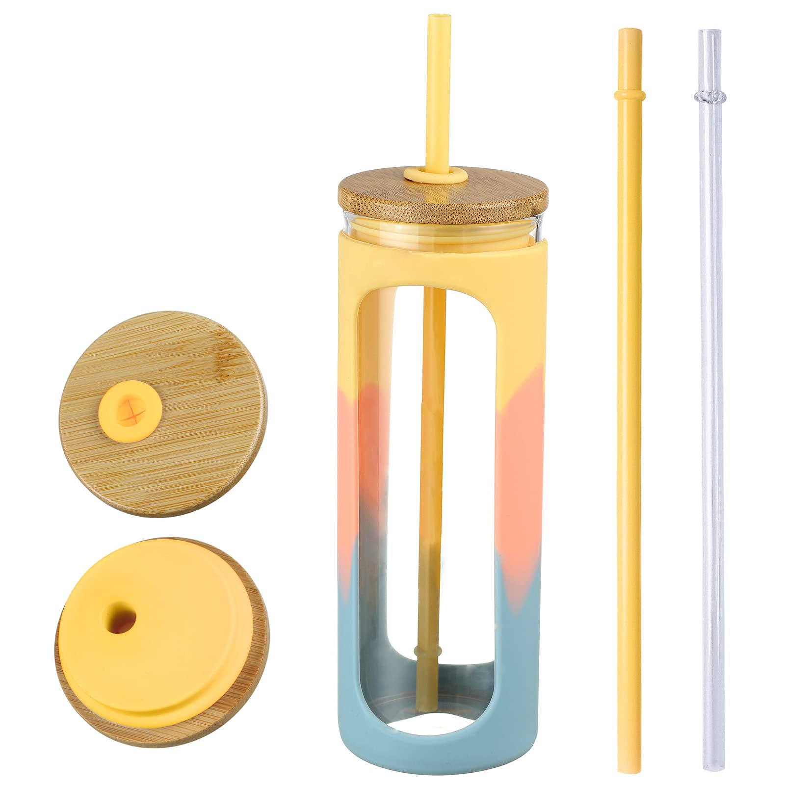 24oz Glass Tumbler with Straw and Bamboo Lid by Kodrine,Wide Mouth Water Bottle Iced Coffee Cup,BPA  | Amazon (US)