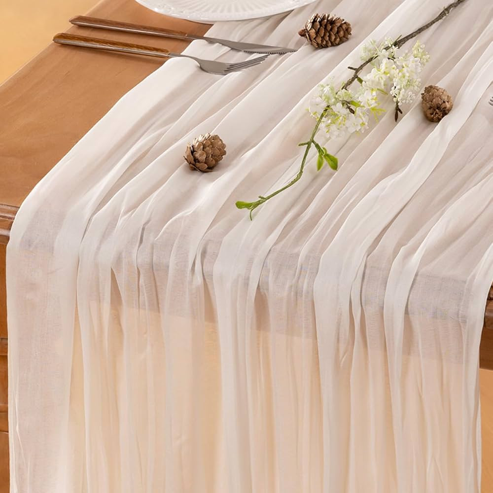 Ivory Table Runner Cheesecloth Table Runner 10FT Rustic Table Runners 35 x 122 Inches Boho Decora... | Amazon (US)
