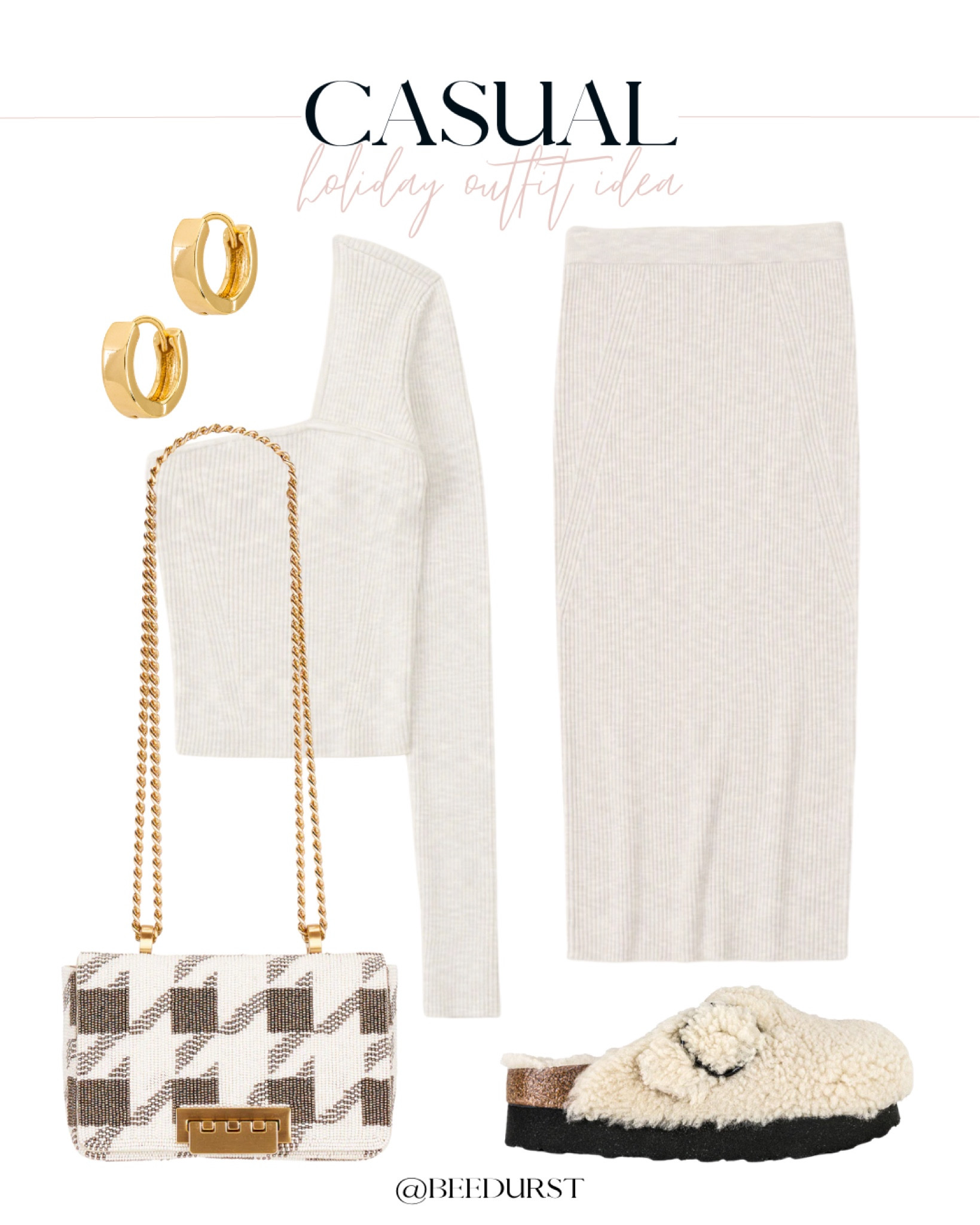 Casual holiday outfit idea, sweater set, matching set, knit set, Sherpa clogs, Sherpa Birkenstock, plaid purse, casual winter outfit idea 

#LTKshoecrush #LTKSeasonal #LTKitbag