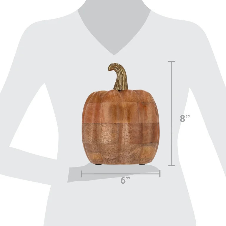 Wooden Pumpkin with Metal Stem Tabletop Decoration, Brown, 8", Fall by Way To Celebrate | Walmart (US)