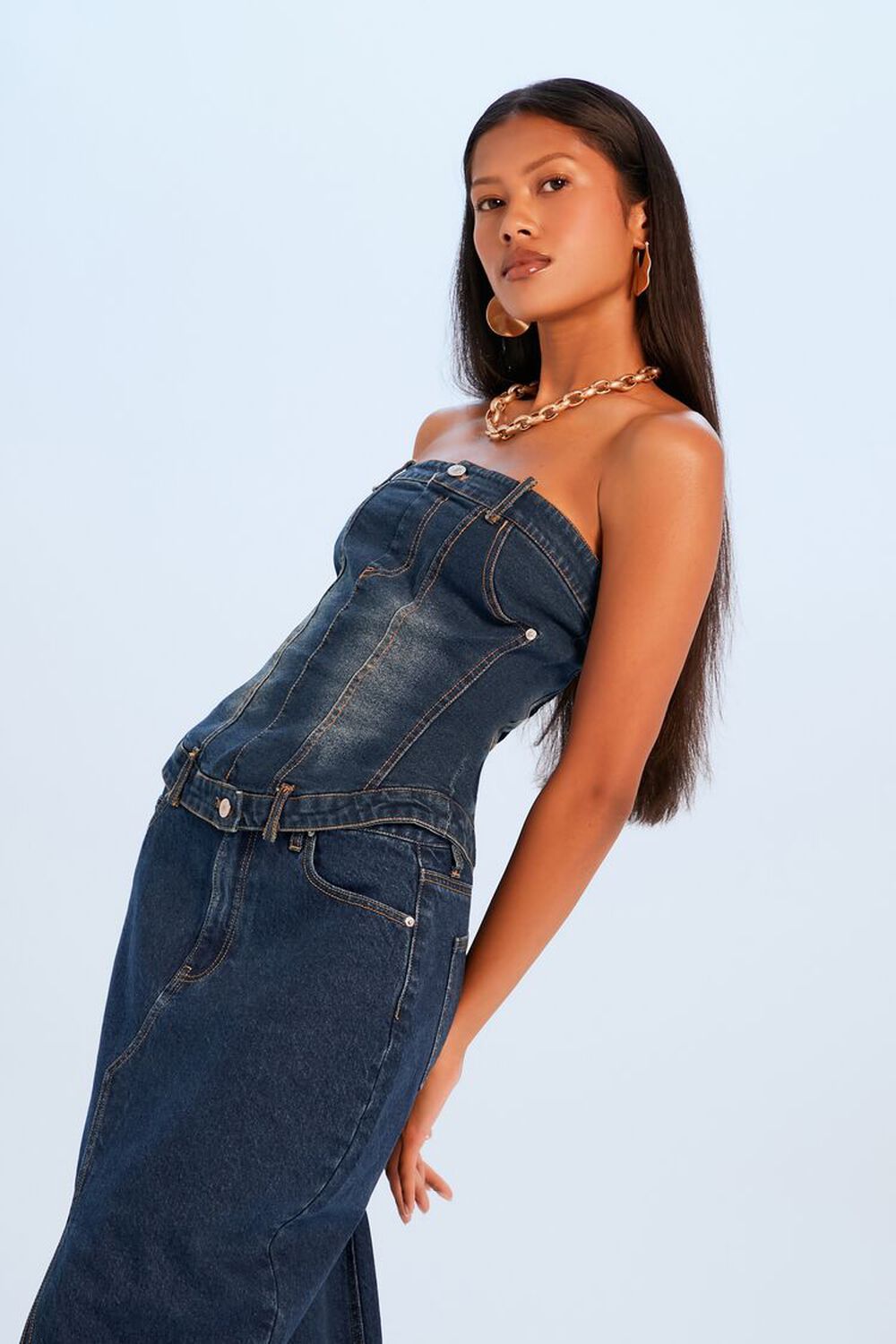 Button-Front Denim Tube Top | Forever 21 (US)