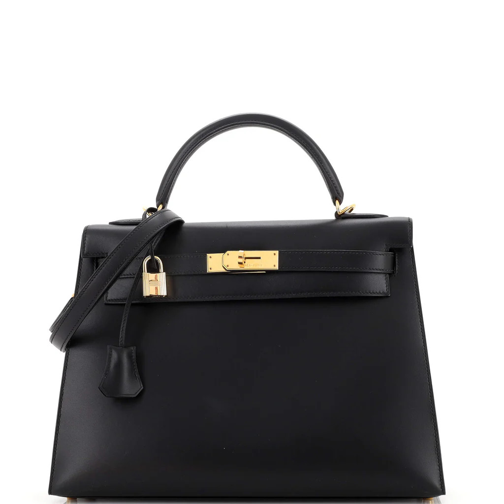 Kelly Handbag Noir Chamonix with Gold Hardware 32 | Rebag
