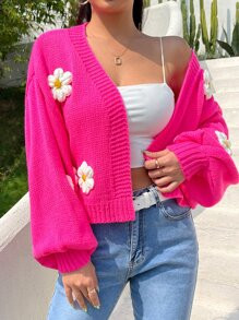 SHEIN EZwear Floral Applique Bishop Sleeve Cardigan SKU: sw2107137217031659(1000+ Reviews)$15.88$... | SHEIN