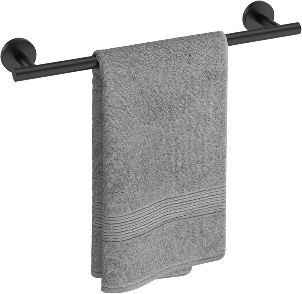 USHOWER Matte Black Towel Bar, 18-Inch Towel Rack for Bathroom Wall Mounted, Thicken SUS304 Stainless Steel Towel Rod Modern Home Decor (Total Length 20-Inch) | Amazon (US)