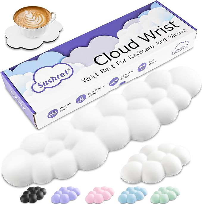 Cloud Wrist Rest Keyboard, Cloud Palm Rest Set with PU Leather Memory Foam, Cute Keyboard Rest fo... | Amazon (US)