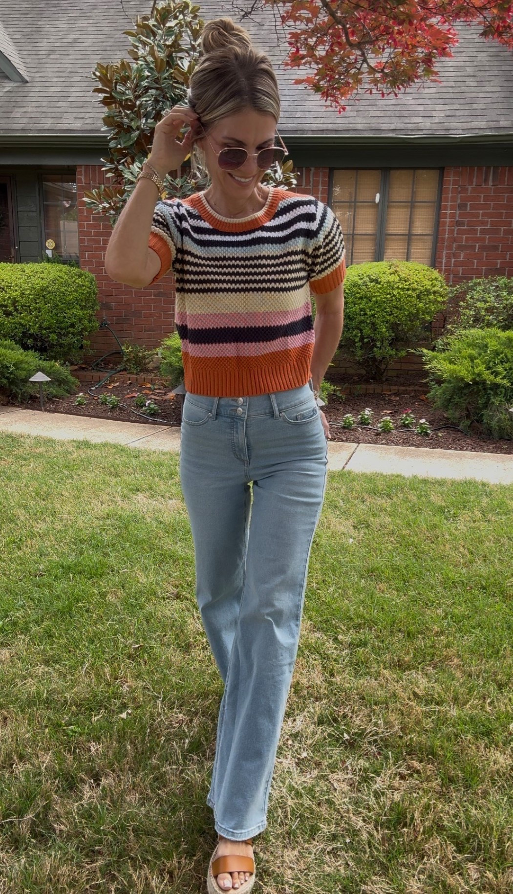 Happy Monday! I have had this sweater for a couple of years, but its currently unavailable 😭 I linked a similar fitting one, Im in a S. The pants are Sofia Vergara I have these in ALL washes, they are my fave! Im in a size 2. 

#LTKdayinmylife #LTKootd #LTKgrwm