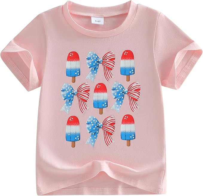 Kids Toddler Girls 4th of July T-Shirt Short Sleeve Patriotic Coquette Bow American Flag Independ... | Amazon (US)