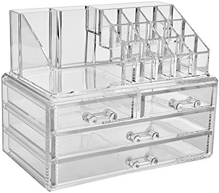 ZHIAI Jewelry and Cosmetic Storage Boxes with Brush Holder with 4 Drawer 2 Pieces Set | Amazon (US)